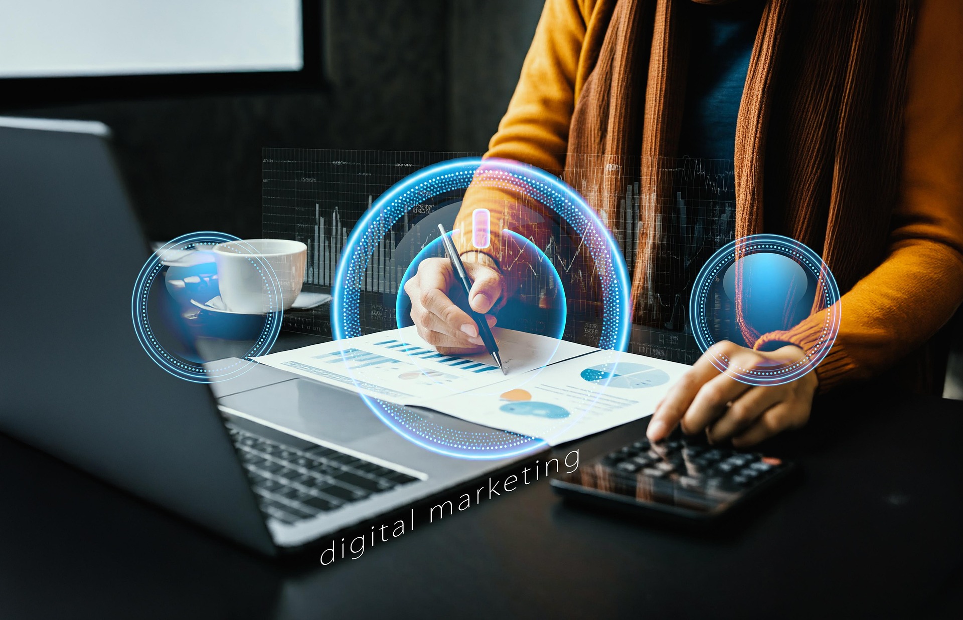 Digital marketing professional reviewing Google Ads performance and campaign analytics for a law firm.